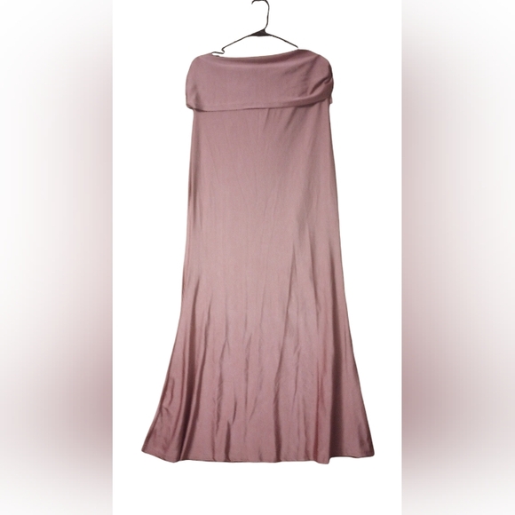 Dusty pink off shoulder satin dress with thigh slit size XL - Picture 4 of 5